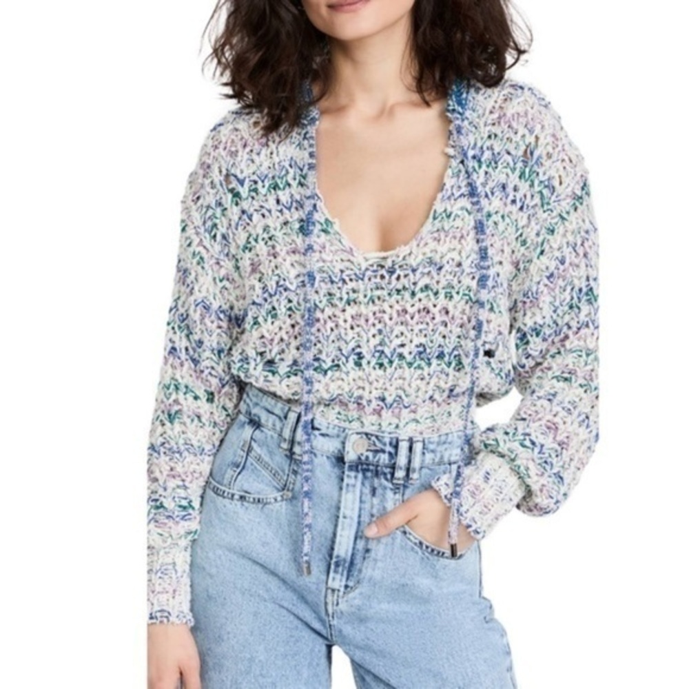 $935 Isabel Marant Women Blue Metallic Knit Tie-Neck Sweater Size IT38 -  used